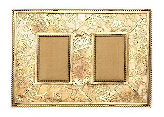 A Tiffany Studios Dore Bronze and Favrile Glass Picture Frame, Width 10 1/4 inches.
