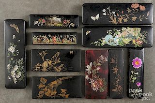 Collection of Chinese black lacquer boxes.