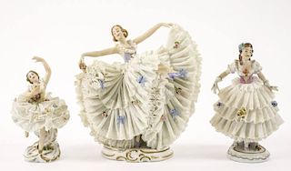 Group of 3 Dresden Lace Style Dancer Figurines