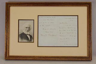 Henry Wadsworth Longfellow 1863 Handwritten Letter