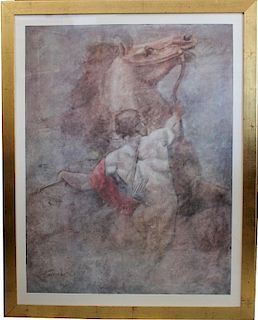 Large Framed Print of Man with Horse