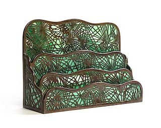 A Tiffany Studios Bronze Letter Rack, Width 12 1/2 inches.
