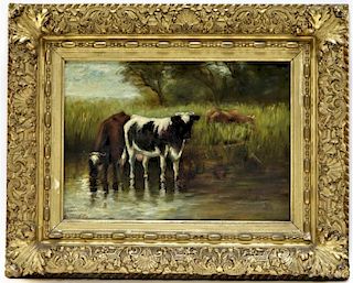Geniveve Estey MA Cows Landscape O/C Painting