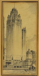 Don Benson 1928 City Skyscraper Pencil Drawing