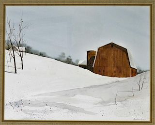 Al Barker Winter Landscape Snow Scene Painting
