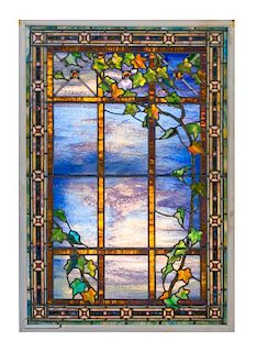 A Tiffany Studios Leaded Glass Trellis Panel, Height of panel 46 x width 30 inches.