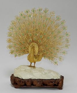 FINE Chinese Gilt Sterling Silver Peacock