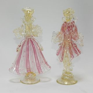 PR Italian Murano Art Glass Pink Latticino Figures