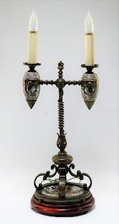 19C. Chinese Famille Rose Bronze Mounted Lamp