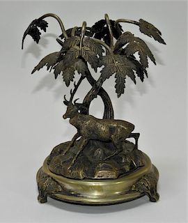 19C. English Silvered Brass Figural Elk Garniture