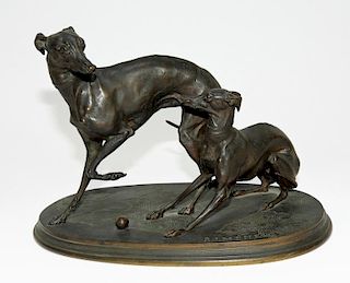 Pierre Jules Mene Bronze Sculpture of Greyhounds