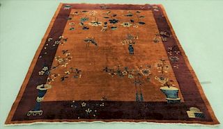 Chinese Art Deco Floral Pattern Carpet Rug