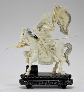 Chinese Carved Ivory Warrior on Horse Figure