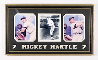 3 Photos of Mickey Mantle, 1 Autographed, Framed