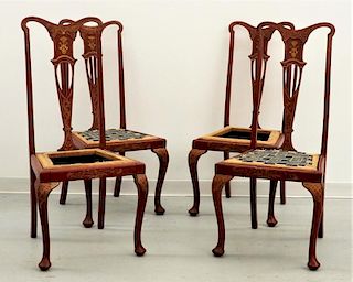 4 19C. American Queen Anne Chinoiserie Side Chairs