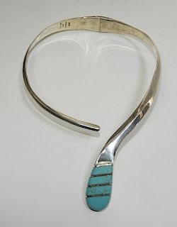 Mexican Modern Sterling Silver Turquoise Necklace