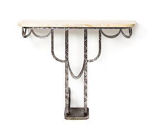 A French Art Deco Wrought Iron Console, Height 37 1/4 x width 43 x depth 15 1/4 inches.