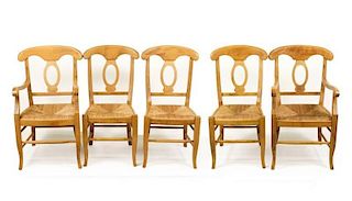 Set of 5 Maple Framed Chairs w/Woven Seats