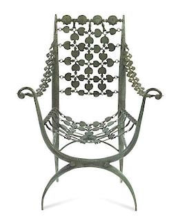 A Patinated Bronze Armchair, after the design by Armand Rateau for George and Florence Blumenthal, Height 42 x width 31 1/4 x de