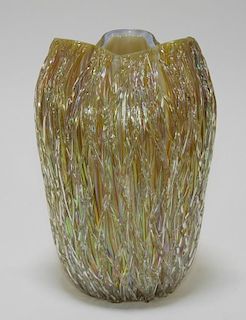 Austrian Iridescent Layered Thread Art Glass Vase