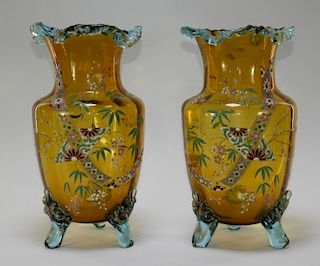 PR Moser Aesthetic Amber Glass Enameled Vases