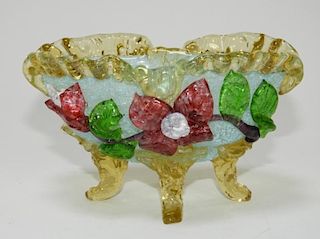 Bohemian Overshot Applied Glass Floral Bowl