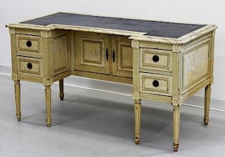19C. French Louis XVI Faux Marble Leather Top Desk