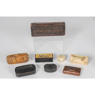 Bone, Horn and Wood Snuff Boxes, Plus