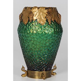 Art Glass Vase with Brass Mounts