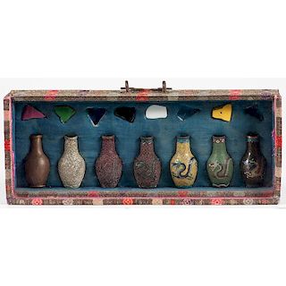 Cloisonné Miniature Vases in Case