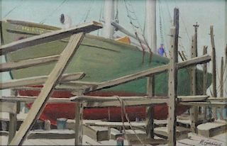 GASSER, Henry Martin. Oil on Board. Boat in a Dry