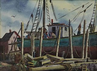 GASSER, Henry Martin. Watercolor on Paper. Dock