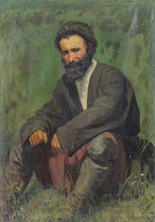 YAROSHENKO, Nikolai. Oil on Canvas. Seated Peasant