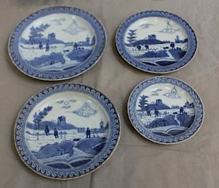 Four Blue & White Deshima Island Pottery Plates