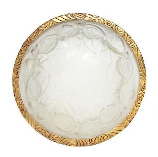 A French Art Deco Molded and Frosted Glass Fixture, Degue, Diameter 16 1/2 inches.