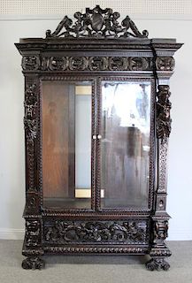 Highly Carved Antique Mahogany 2 Door Bookcase.