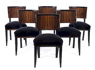 A Set of Six Art Deco Style Ebonized Macassar Ebony Side Chairs, Height 32 1/4 inches.