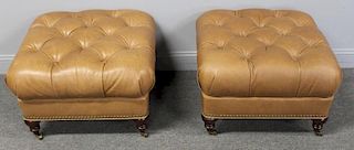 Pair of Quality Leather Upholstered Ottomans.