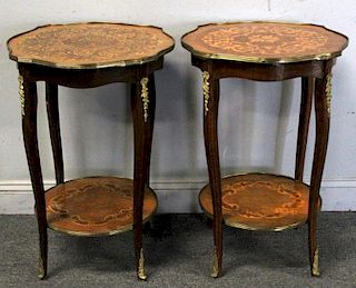 Pair of Bronze Mounted Marquetry Inlaid Tables.
