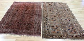2 Antique Finely Hand Woven Bokhara Style Carpets.