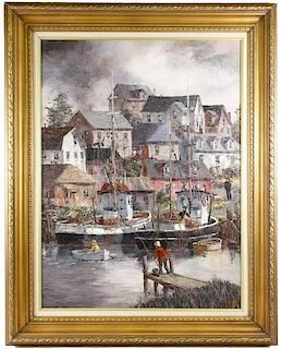 Robert Lebron "Fisherman's Wharf", Oil on Canvas