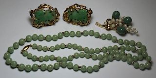 JEWELRY. Assorted Jade and Gold Jewelry Grouping.