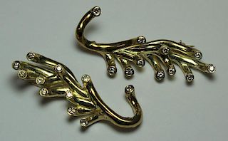 JEWELRY. Pair of 14kt Gold and Diamond Brooches.