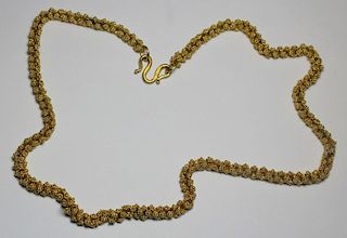 JEWELRY. Chinese Pure Gold Floral Beaded Necklace.