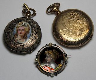 JEWELRY. Assorted Pocket Watch and Enamel Grouping