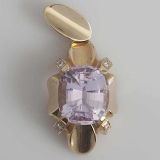 Large Kunzite, Diamond 14k Pendant
