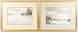 Pair of Marsh Landscape Watercolor Paintings