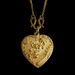 Chinese 22k Yellow Gold Necklace and Pendant
