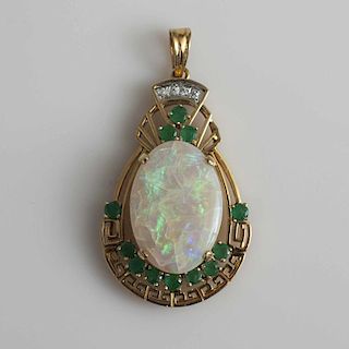 Opal Emerald Diamond 14k Pendant