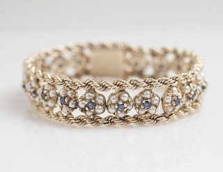 Pearl Sapphire 14k Yellow Gold Bracelet